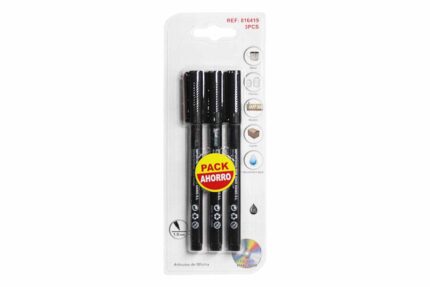Pack 3 marcadores permanentes color negro 1,0mm