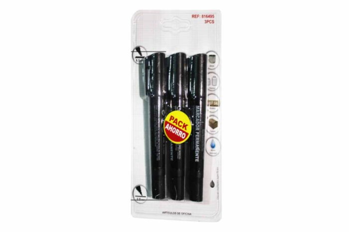 816495 Pack 3 marcadores permanente 2 puntas negro - Imagen 1