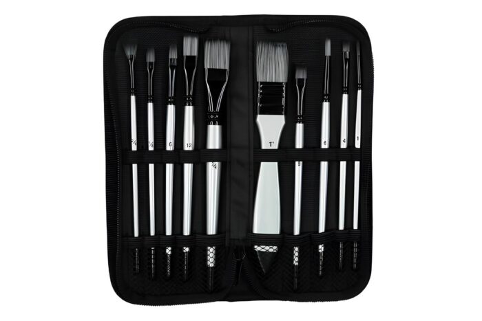 Estuche con un set de 10 pinceles para técnica acrílico - Imagen 1