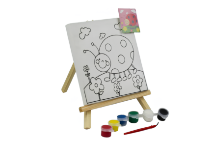 Atril y bastidor de tela con diseños 15x15cm y set de pintura