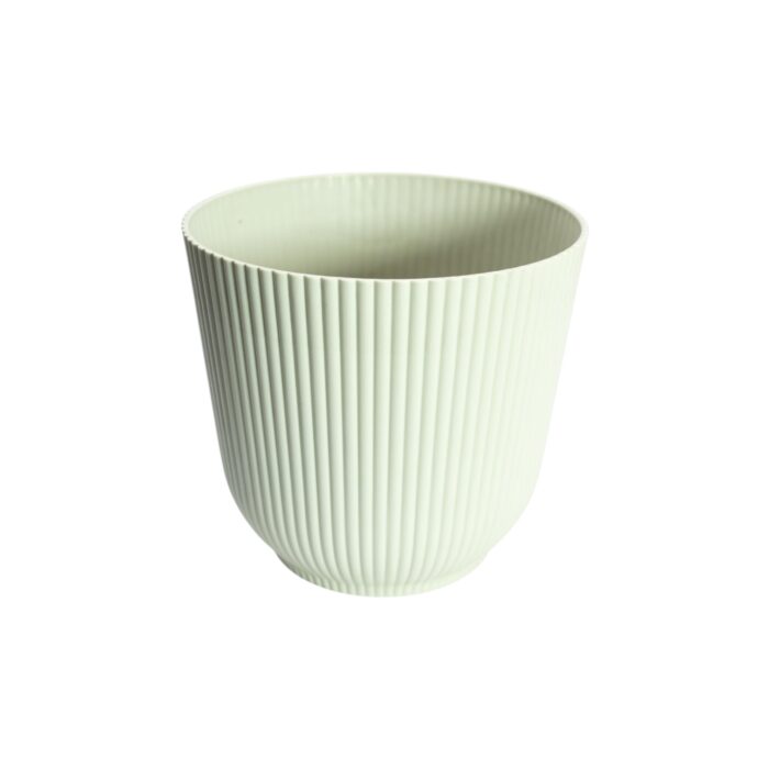 Maceta de plástico blanco con diseño acanalado de 14x12,8cm para plantas medianas
