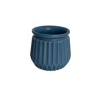 Macetero de cerámica azul con textura acanalada 7.8x7.5cm decorativo