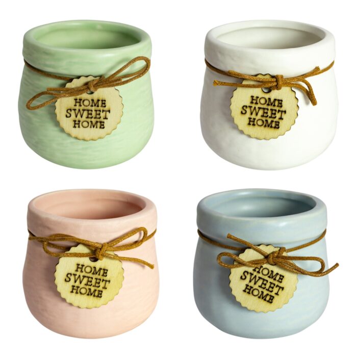 Maceta de cerámica con textura acanalada 4 colores (9×7,3cm) - Imagen 1