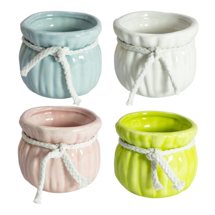 Maceta de cerámica brillante diseño acanelado 4 colores (8,5x7,5cm) - Imagen 1