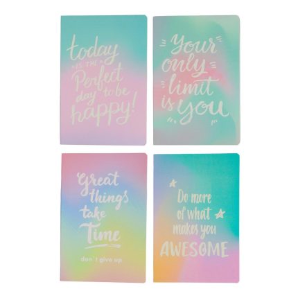 4 Cuadernos con Mensajes Motivacionales y Diseño Pastel