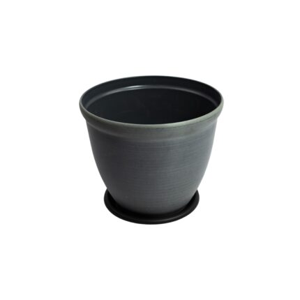 Conjunto de tres maceteros plásticos elegantes de 22.5x20cm con platillo incluido en colores negro, gris antracita y verde oliva