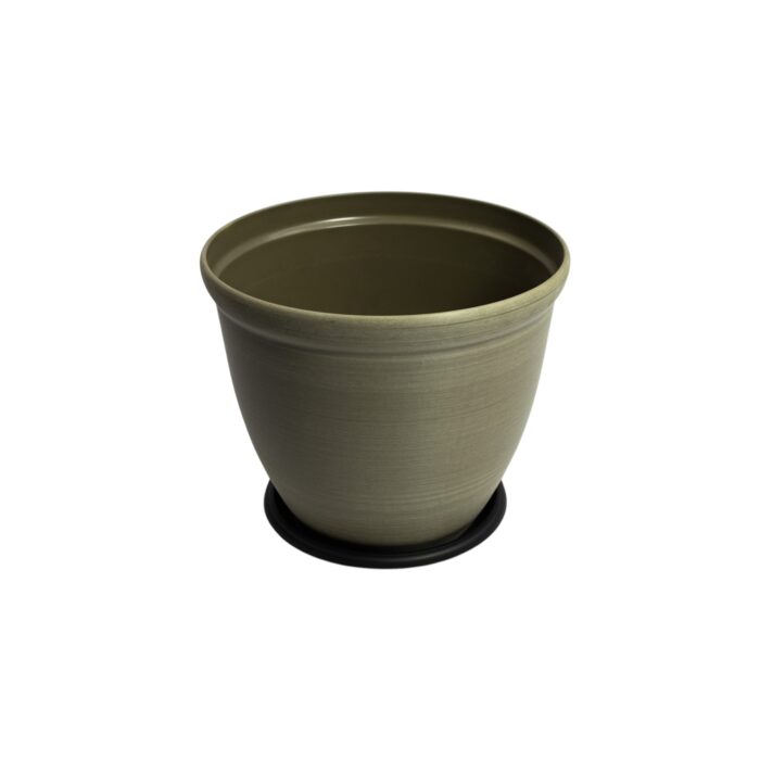 Conjunto de tres maceteros plásticos elegantes de 22.5x20cm con platillo incluido en colores negro, gris antracita y verde oliva
