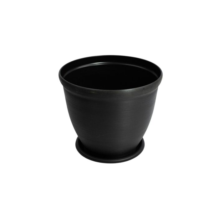 Conjunto de tres maceteros plásticos elegantes de 22.5x20cm con platillo incluido en colores negro, gris antracita y verde oliva