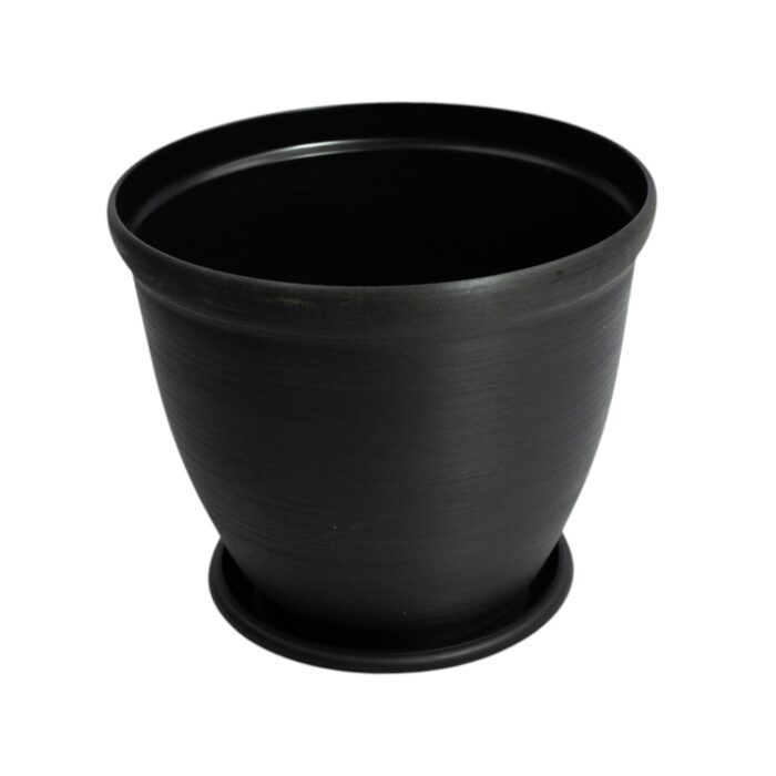 Conjunto de tres maceteros plásticos elegantes de 35x29cm con platillo incluido en colores negro, gris antracita y verde oliva