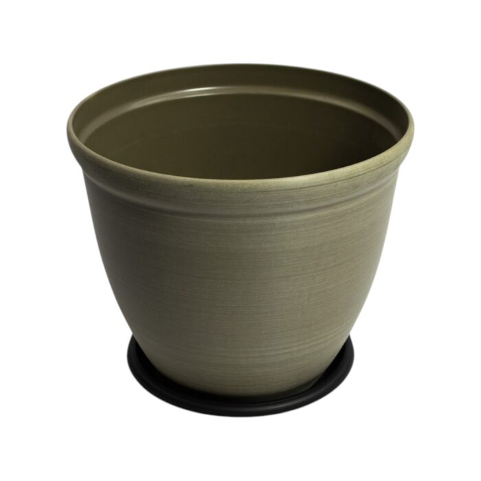 Conjunto de tres maceteros plásticos elegantes de 35x29cm con platillo incluido en colores negro, gris antracita y verde oliva