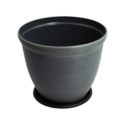 Conjunto de tres maceteros plásticos elegantes de 35x29cm con platillo incluido en colores negro, gris antracita y verde oliva