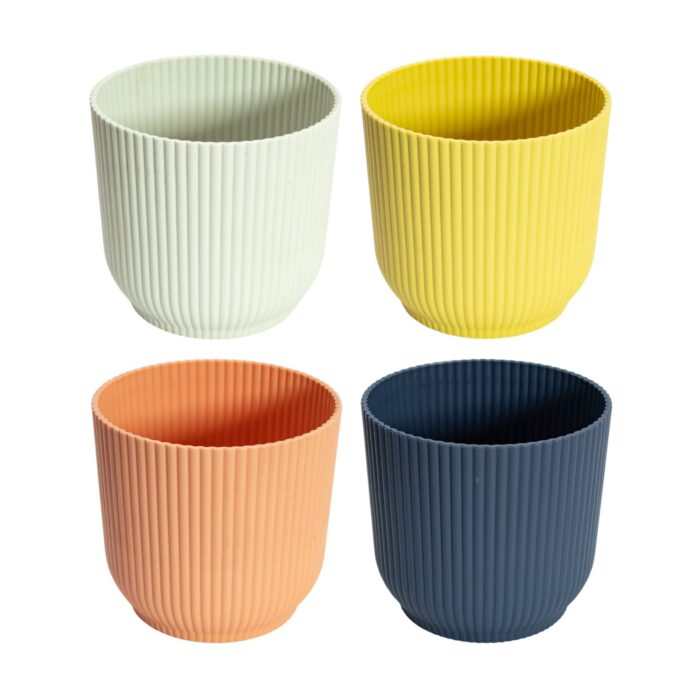 Maceta plástica acanalada colores de 16x14.6 cm con diseño moderno