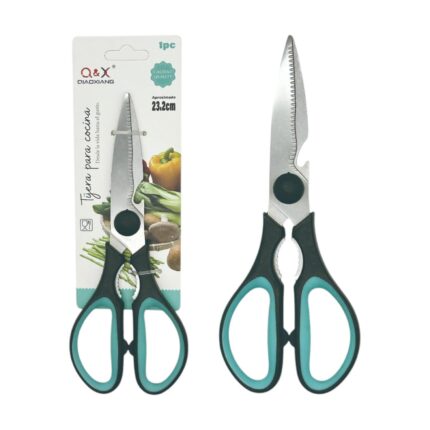 Tijeras de cocina multiusos 20.5*9.7CM con mango ergonómico negro y verde