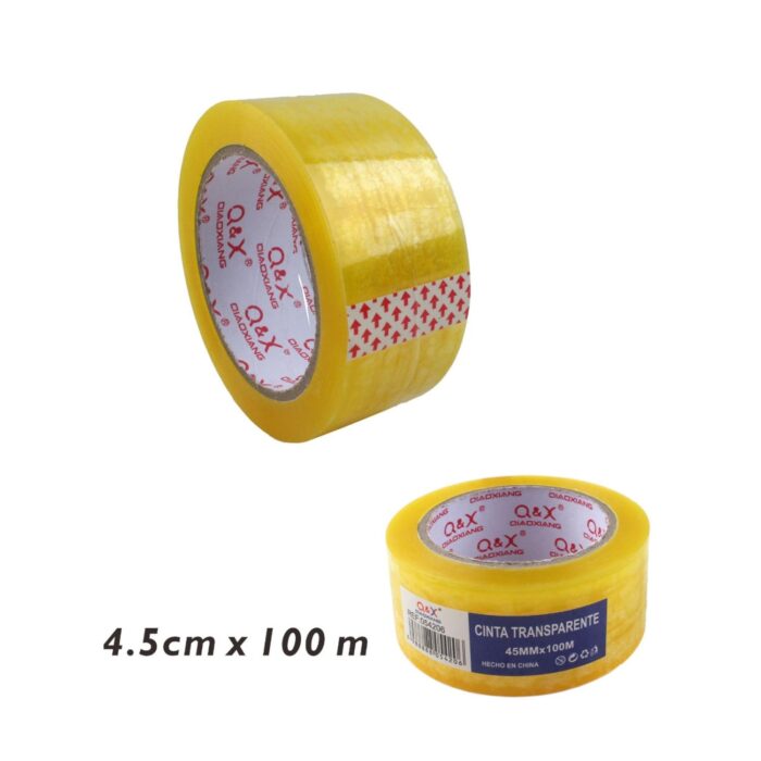62704526 Cinta adhesiva transparente amarilla de 4.5 cm x 100 m, resistente y versátil. - Imagen 2