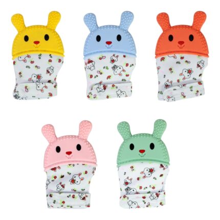 Guantes mordedores para bebé con textura de silicona y diseño conejo
