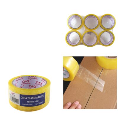 Cinta adhesiva transparente amarilla 4.5 cm x 50 m para embalaje ligero