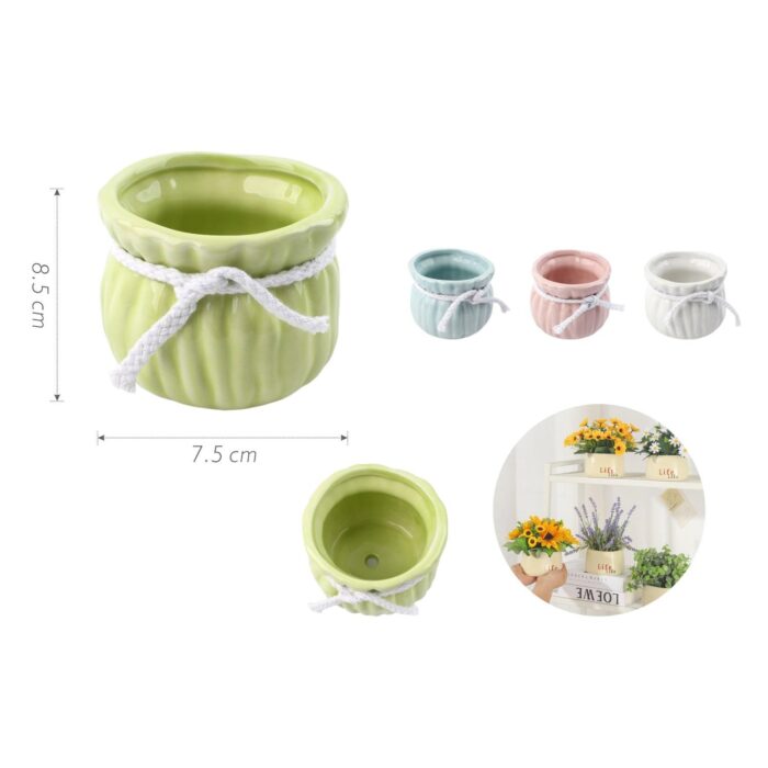 Maceta de cerámica brillante diseño acanelado 4 colores (8,5x7,5cm) - Imagen 2