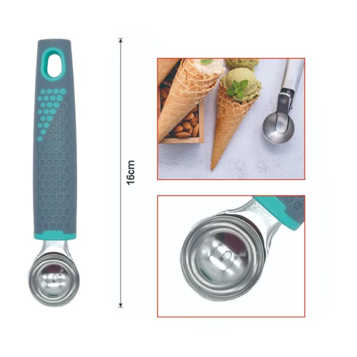 Cucharita ergonómica para frutas con mango gris de plástico - Imagen 2