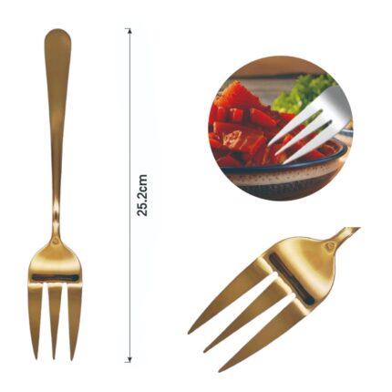 Tenedor de servicio con mango redondo de oro rosa 1PC