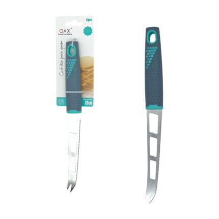 Cuchillo de tres ojos para queso con mango gris ergonómico