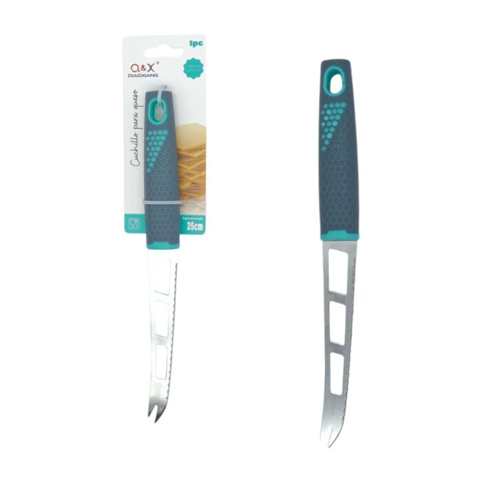 Cuchillo de tres ojos para queso con mango gris ergonómico - Imagen 1