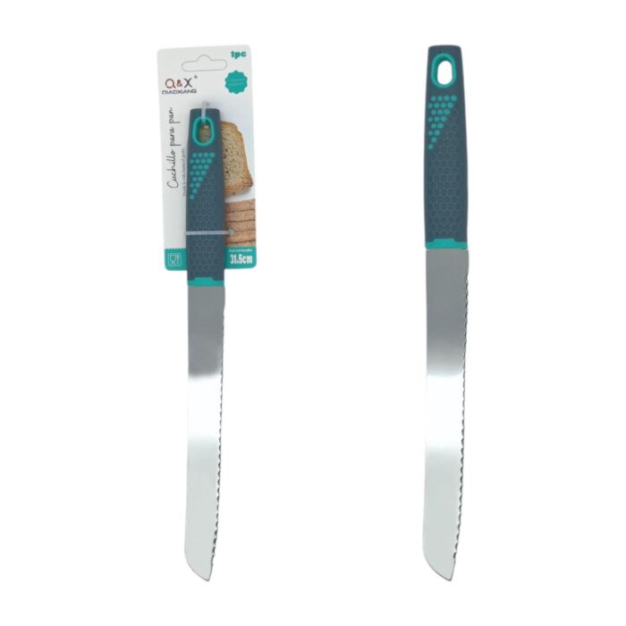 Cuchillo de pan serrado con mango de plástico gris - Imagen 1