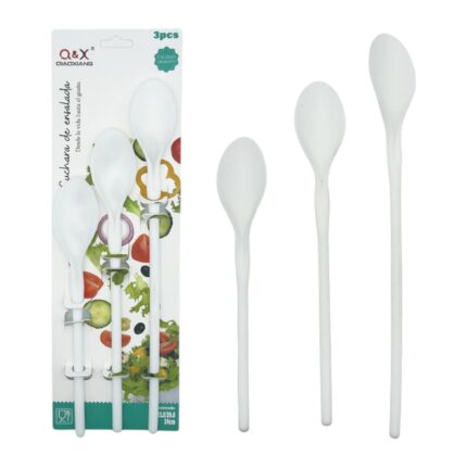 Set de 3 cucharas plásticas blancas para ensalada