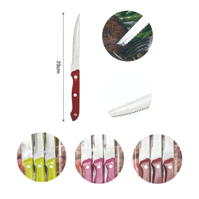 6c2a50e0-3faa-4a79-8c24-c57b7c30f23f.jpg Juego de 6 cuchillos de carne con filo dentado y mango de colores - Imagen 3