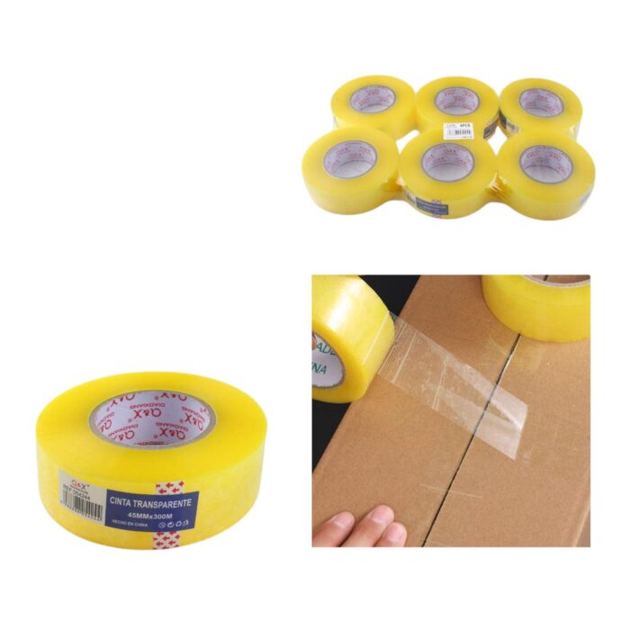 Cinta adhesiva transparente amarilla 4.5 cm x 300 m para uso industrial - Imagen 1