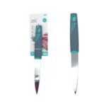 Cuchillo versátil con mango de plástico gris para cocina