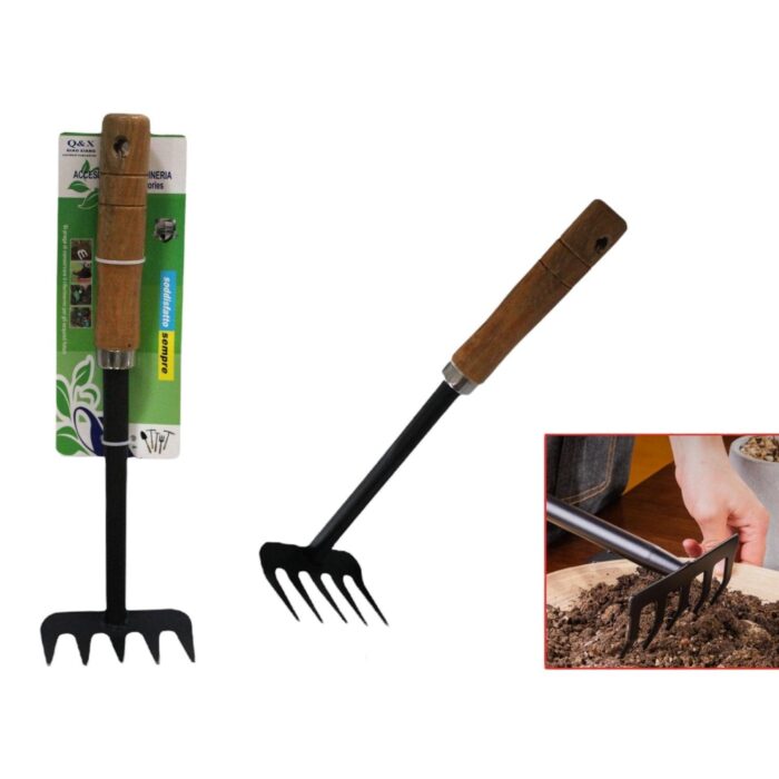 Rastrillo De Cinco Dientes Con Mango De Madera. - Imagen 1