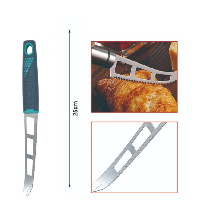 Cuchillo de tres ojos para queso con mango gris ergonómico - Imagen 2