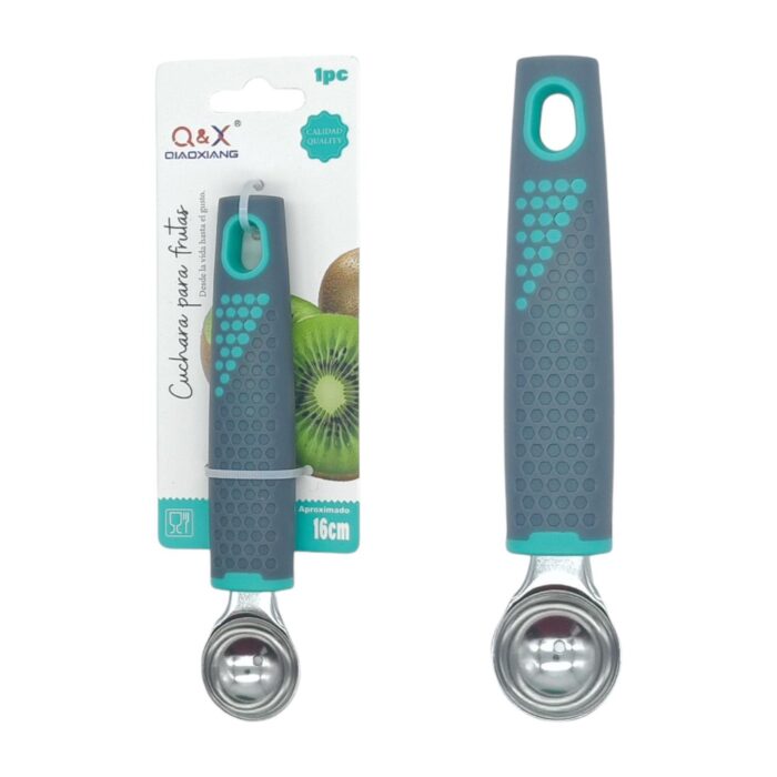 Cucharita ergonómica para frutas con mango gris de plástico - Imagen 1