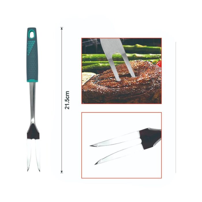 Tenedor compacto para carne con mango de plástico gris - Imagen 2