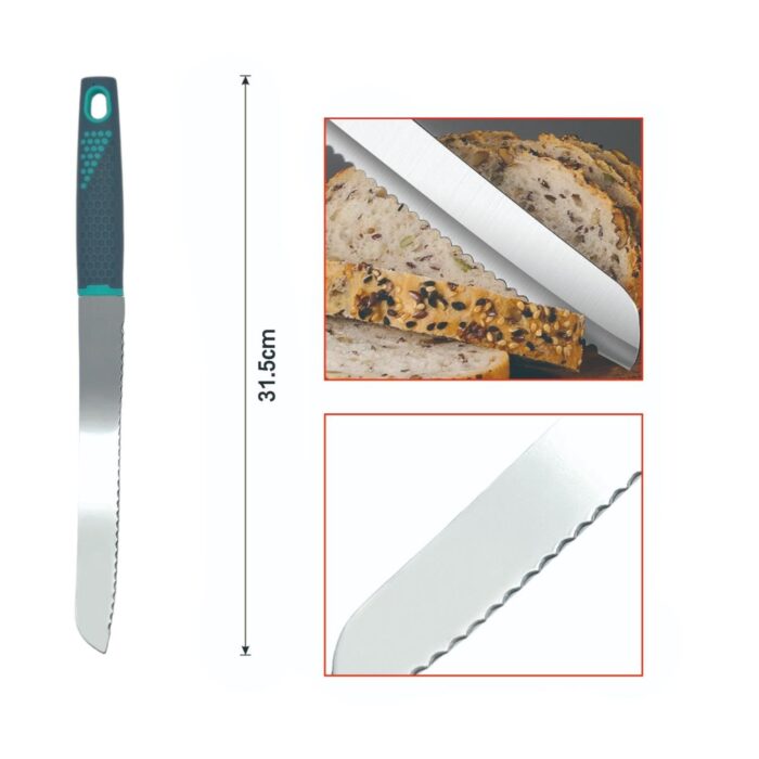 Cuchillo de pan serrado con mango de plástico gris - Imagen 2