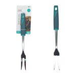 Tenedor compacto para carne con mango de plástico gris