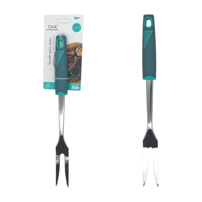 Tenedor compacto para carne con mango de plástico gris - Imagen 1
