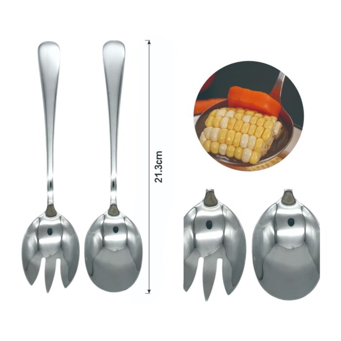 Set de tenedor y cuchara para ensalada con mango redondo 2PCS - Imagen 3