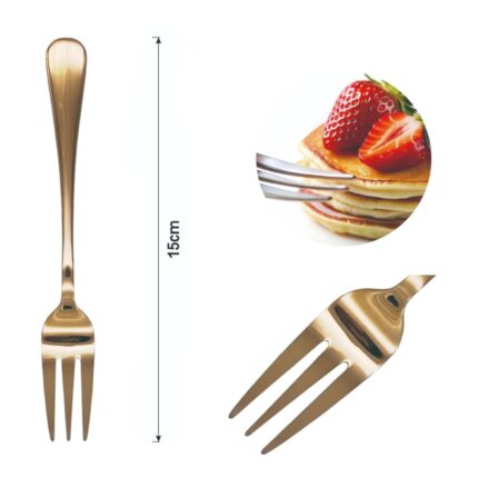 Tenedor para postre con mango redondo de oro rosa 3PCS