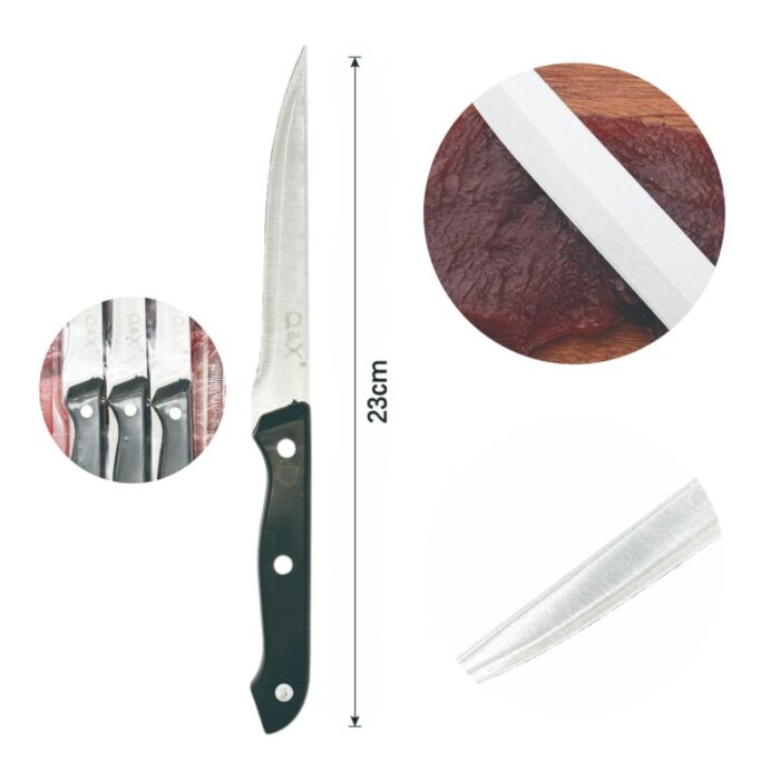 Juego de 6 cuchillos de carne lisos con mango negro - Imagen 3