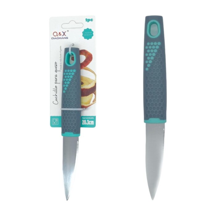 Cuchillo pelador de frutas con mango de plástico gris - Imagen 1