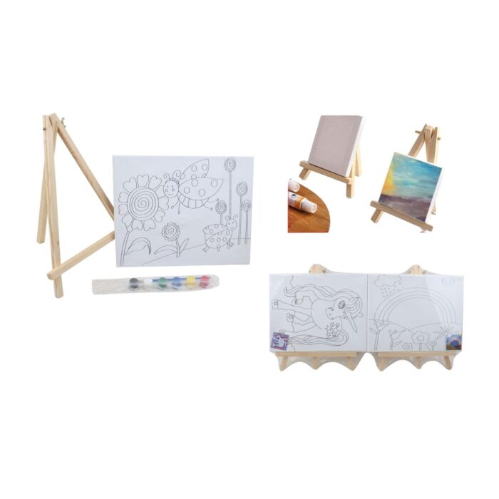 Marco Lienzo Linea + set 6 Pinturas + 1 Pincel + atril de madera 20x30 - Imagen 1