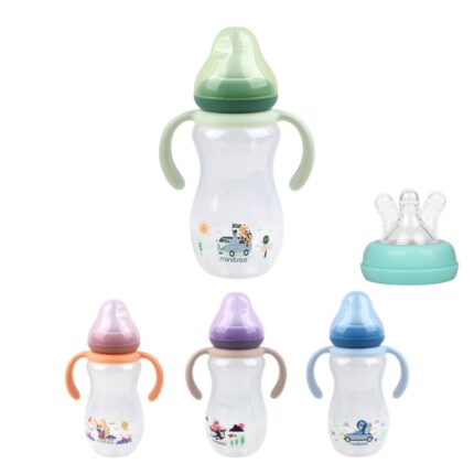 Mamadera de boca estándar PP de 270ml en 4 colores diferentes.