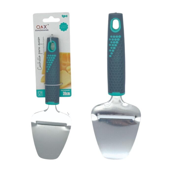 Cuchillo de queso con mango gris de plástico ideal para quesos duros y suaves - Imagen 1