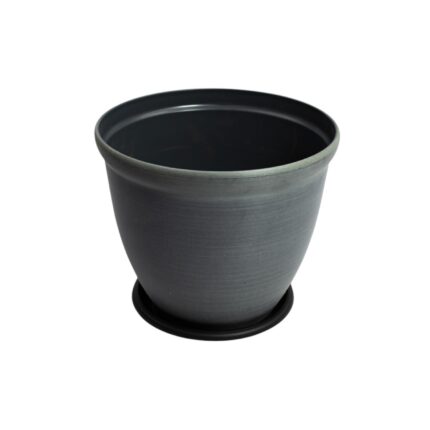 Conjunto de tres maceteros plásticos elegantes de 29.8x25cm con platillo incluido en colores negro, gris antracita y verde oliva