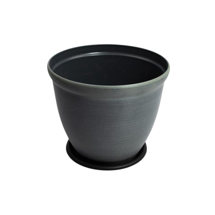 Conjunto de tres maceteros plásticos elegantes de 29.8x25cm con platillo incluido en colores negro, gris antracita y verde oliva