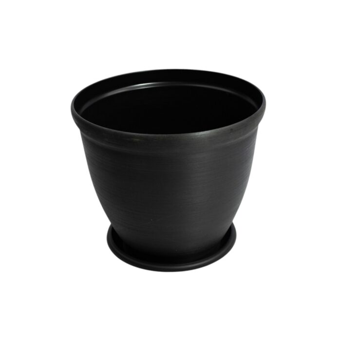 Conjunto de tres maceteros plásticos elegantes de 29.8x25cm con platillo incluido en colores negro, gris antracita y verde oliva