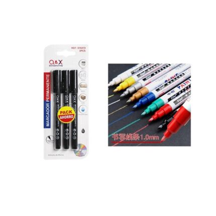 Pack 3 Marcadores Permanentes Color Negro 1,0Mm