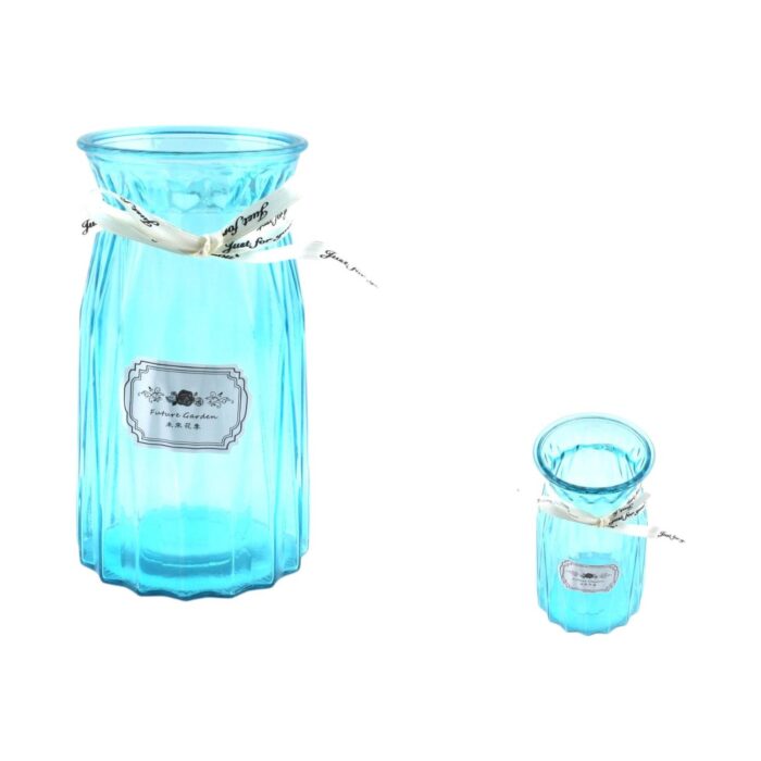 62330699 Elegante Jarrón de Vidrio Azul con Lazo Decorativo - Imagen 1