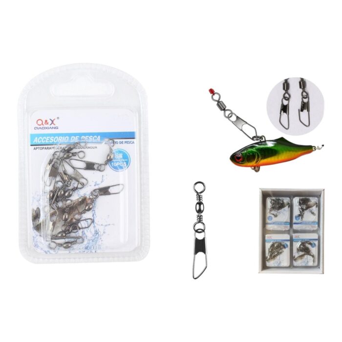 (Accesorios Para Aparejos De Pesca) 10 Piezas Giratorias Conformadas Negras + Pasador En Forma De A - Imagen 1